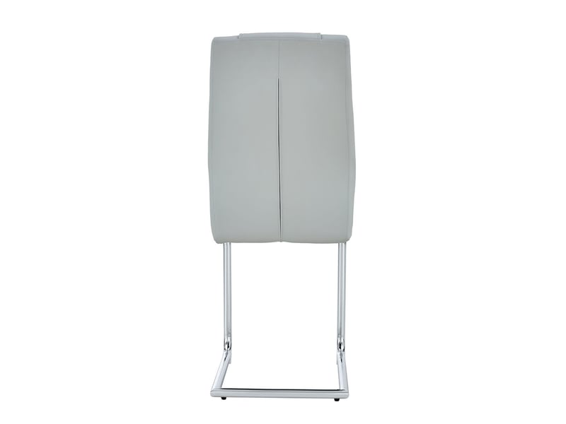 Lot de chaises 4 pièces revêtement en cuir pu gris clair dossier à effet filet pieds en métal brillant argenté et patins antidérapants style intemporel et polyvalent - Conforama A