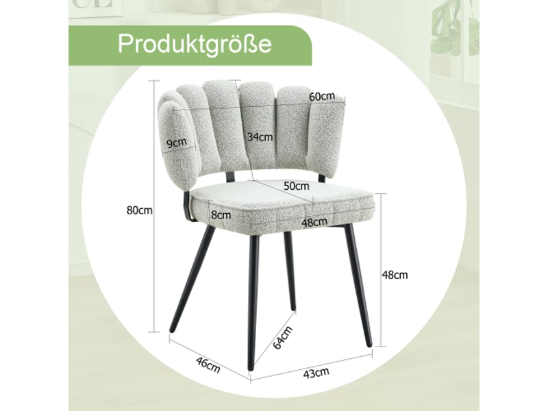 Ensemble de 2 chaises de salle à manger européennes – dossier floral, velours gris clair, pieds noirs, 80 cm - Conforama C
