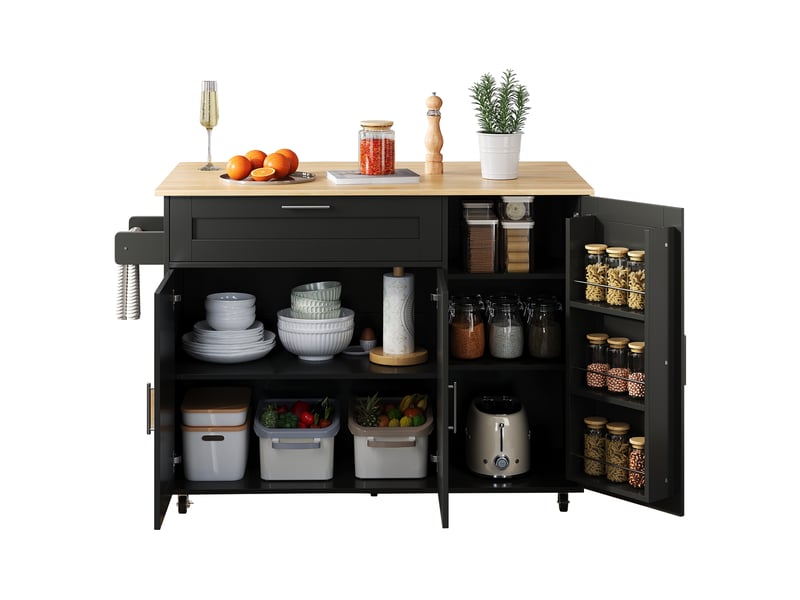  Desserte de cuisine mobile 132,5 x 4470 x 90 cm, plateau pliant, noir naturel  - Conforama A