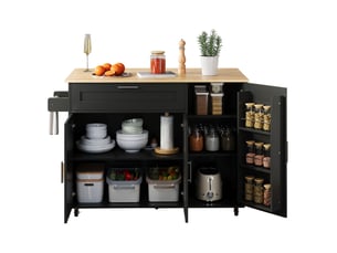 Desserte de cuisine mobile 132,5 x 4470 x 90 cm, plateau pliant, noir naturel