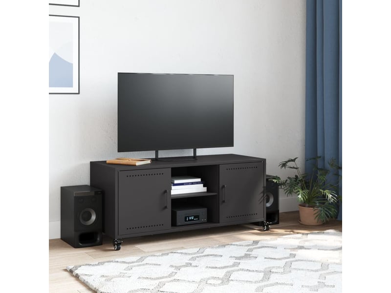  Meuble tv - banc tv - meuble de rangement noir 100,5x39x43,5 cm acier  - Conforama C