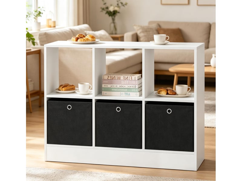  Bibliothèque cube, étagère de rangement sur pied, meuble salon et cuisine polyvalent chêne clair noir  - Conforama E