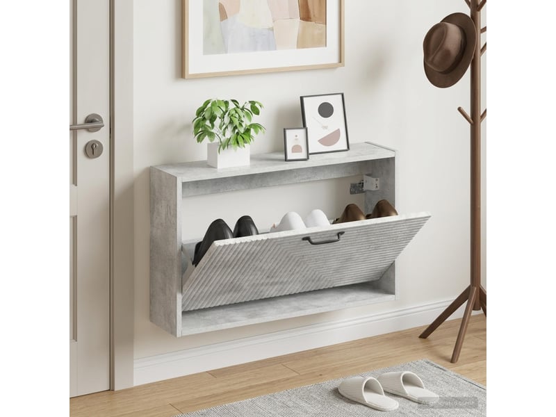  Meuble à chaussures mural, armoire à chaussures haarlem 71x17x43 cm gris béton  - Conforama B
