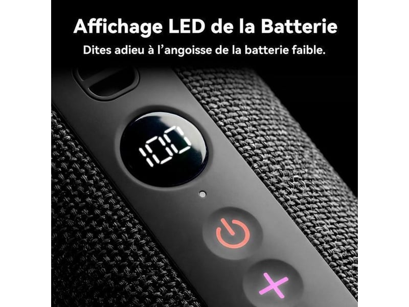  Enceinte bluetooth portable 6.0 20 w ipx6 batterie 24 h tws avec éclairage rgb 5 modes usb tf aux 3.5  - Conforama E