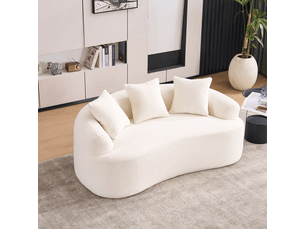 Canapé 2 places modulaire incurvé 153 x 94 cm blanc cassé en chenille, 3 coussins décoratifs sans montage
