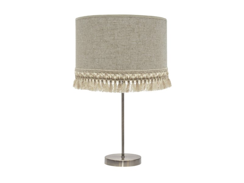  Fabrilamp vera grande lampe à poser marron et beige, abat-jour en lin rayé à franges, 1 x e27, 62 cm 186471114 - Conforama A