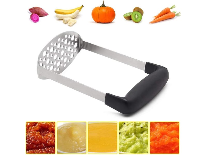  Presse-purée portable en acier inoxydable à mailles fines, presse-ail de cuisine, poignée antidérapante pour patates douces  - Conforama D