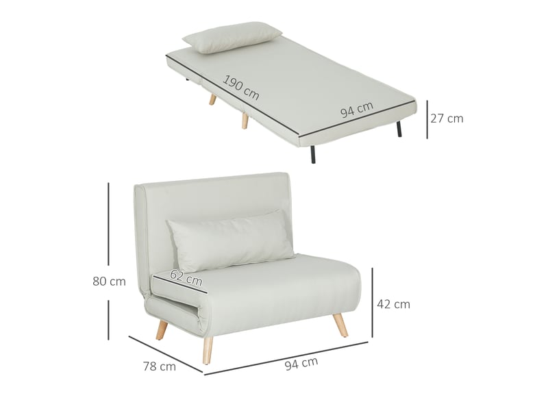  Fauteuil convertible 1 place inclinable tissu aspect lin blanc crème 94 x 78 x 80 cm  - Conforama C
