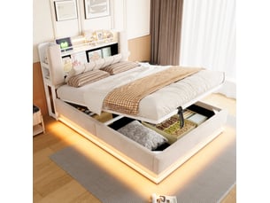 Lit coffre 140x200 cm <strong>COVREO </strong>  <strong></strong> coloris beige