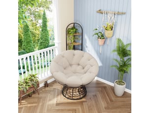 Fauteuil papasan pivotant 360° marron et beige 92x67 cm, acier et rotin pe, coussin rembourré confortable pour salon et coin lecture