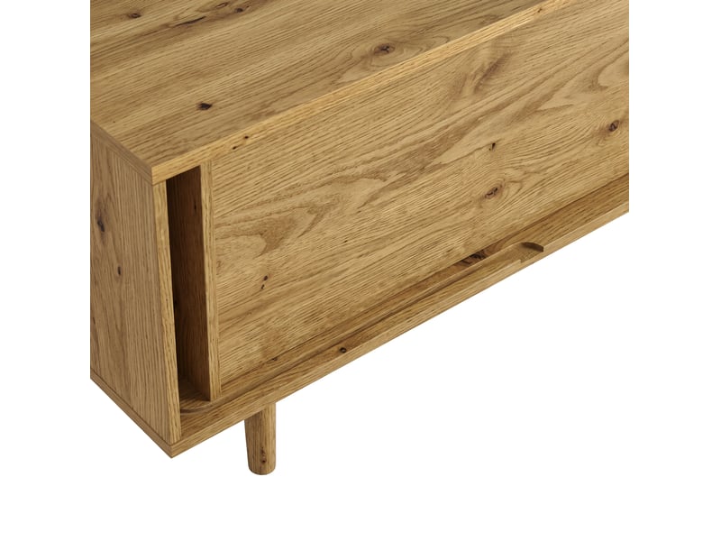  Meuble tv 165 x 40 x 46 cm, mdf aspect bois, 4 tiroirs et 2 portes coulissantes sur pieds  - Conforama E