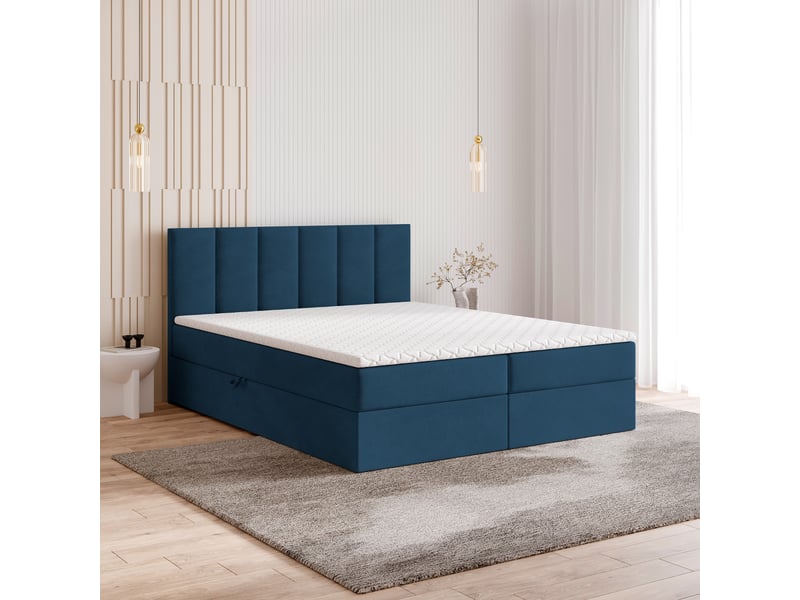  Boxspring meril 200x200 cm, lit complet avec matelas, bleu  - Conforama B