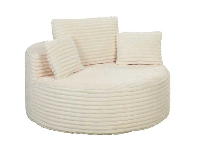 Fauteuil rond fixe 1 place en velours côtelé beige avec 4 coussins, confort profond pour votre coin lecture - Conforama A