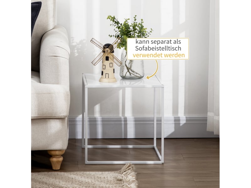  Lot de 2 tables basses carrées gigognes en acier blanc, jusqu’à 10 kg par table  - Conforama E