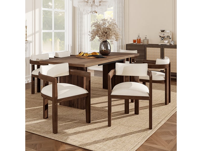  Lot de 4 chaises de salle à manger,avec accoudoirs,lin,coloris noyer  - Conforama B