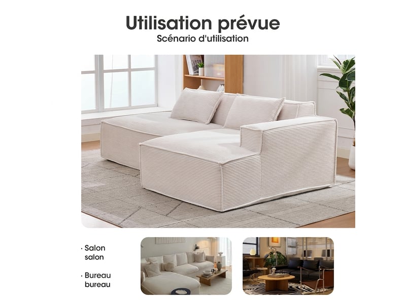 Canapé 2 places beige en tissu polyester - compact 235 cm, assise souple et style moderne - Conforama D