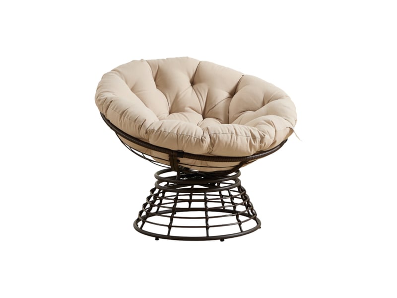  Chaise papasan pivotante 92x67 cm rotin pe métal beige  - Conforama A