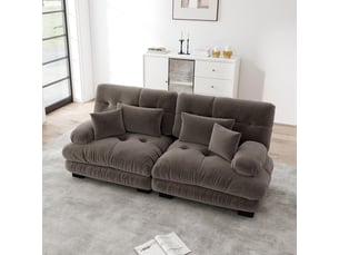 Canapé droit cloud pour salon, double en chenille, avec 2 coussins lombaires et 2 décoratifs, structure en bois massif, marron
