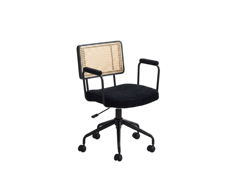  Chaise de bureau en rotin noir fauteuil pivotant réglable avec accoudoirs en métal et assise rembourrée  - Conforama A