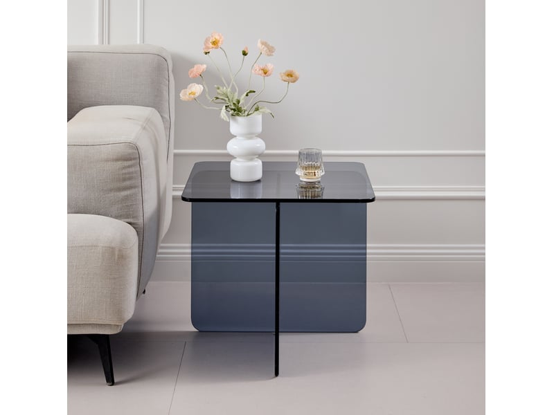  Table basse fixe d'appoint en verre trempé gris transparent, forme incurvée, pour salon et terrasse, 45 × 45 × 51 cm  - Conforama C