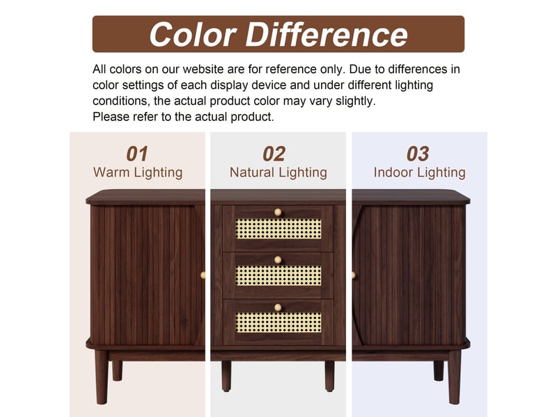  Buffet commode à portes coulissantes façades en rotin étagères réglables plateau arrondi  - Conforama D