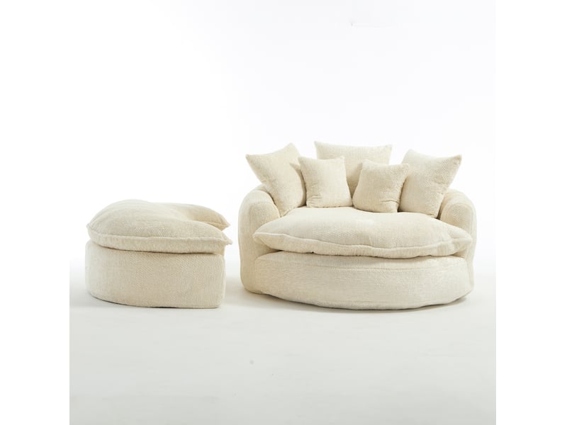  Fauteuil lounge mousse polyester beige, avec pouf, coussin inclus 190,5x138x63 cm  - Conforama D