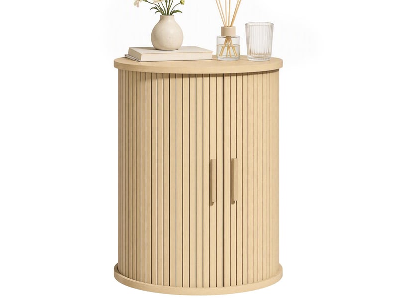  Table de chevet ronde avec porte coulissante coloris chêne 40 x 40 x 50 cm  - Conforama A