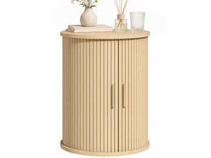 Table de chevet ronde avec porte coulissante coloris chêne 40 x 40 x 50 cm