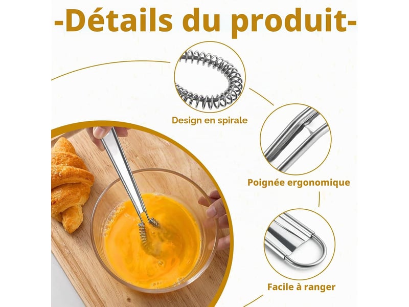 2 pcs mini fouet cuisine acier inoxydable, petit fouet cuisine, mini fouet à spirale, ustensiles de cuisine inox, mélangeur de sauce à main CSTY-0010097TY - Conforama C