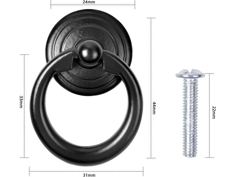  Jeu de 10 poignées à anneau rabattable noir mat, poignées en alliage de zinc pour meubles de cuisine et de chambre à coucher  - Conforama B