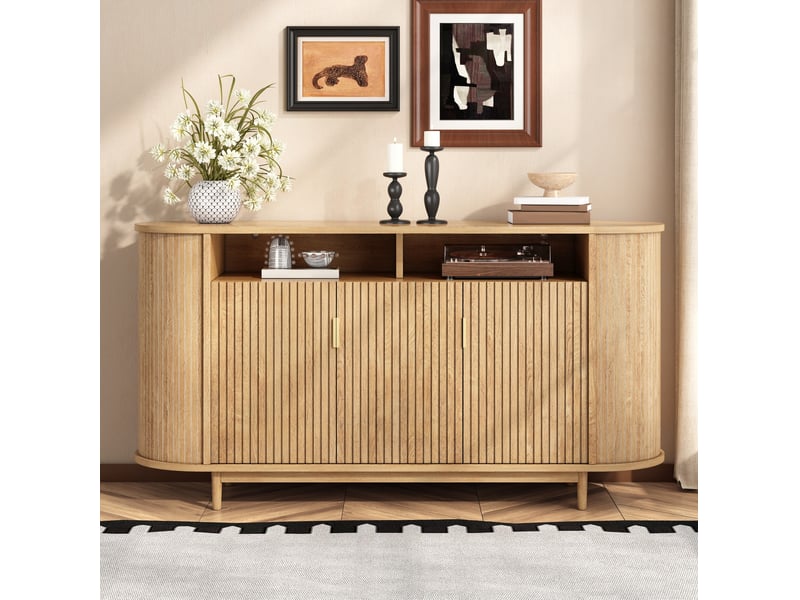  Buffet 140x40x78 cm 3 portes à lignes verticales mdf panneau de particules naturel  - Conforama C