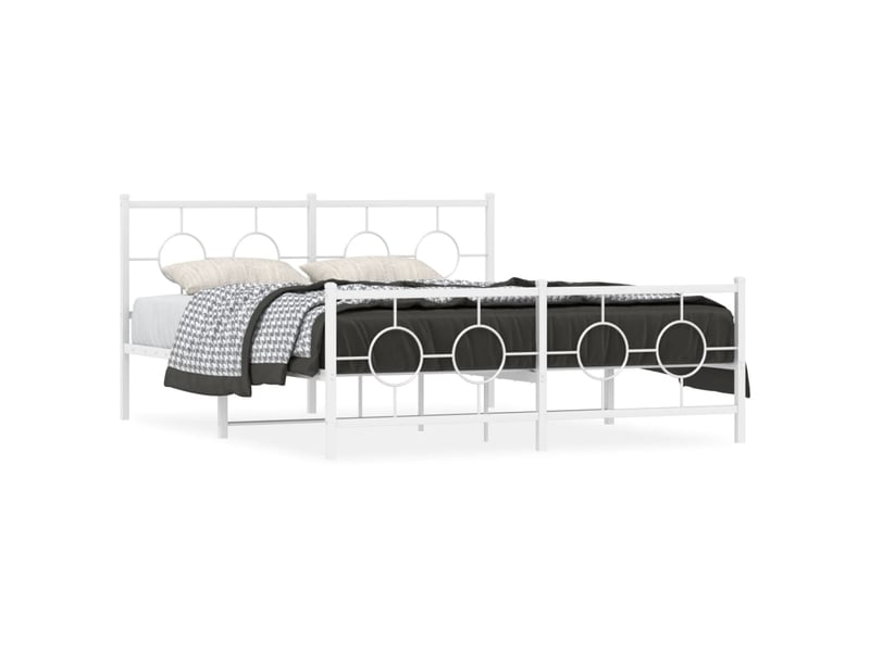  Lit double- lit adulte -  cadre de lit métal sans matelas et pied de lit blanc 150x200 cm  - Conforama A