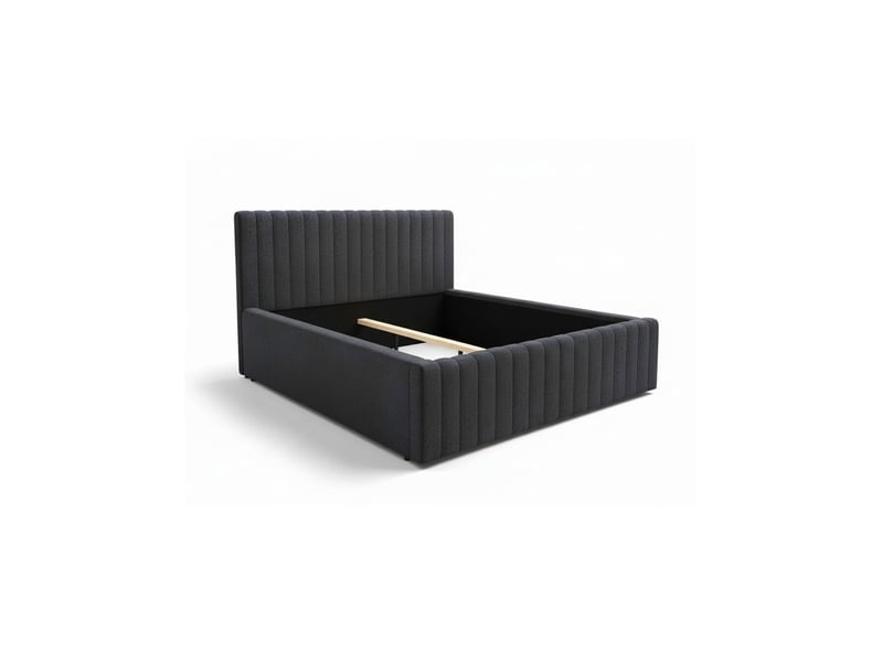 Lit double eloria 160x200 gris anthracite avec tête de lit capitonnée - Conforama A