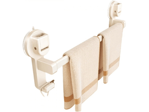 Barre porte-serviettes à ventouse, porte-serviettes de salle de bain amovible, porte-serviettes mural, tige simple blanc laiteux 30 cm