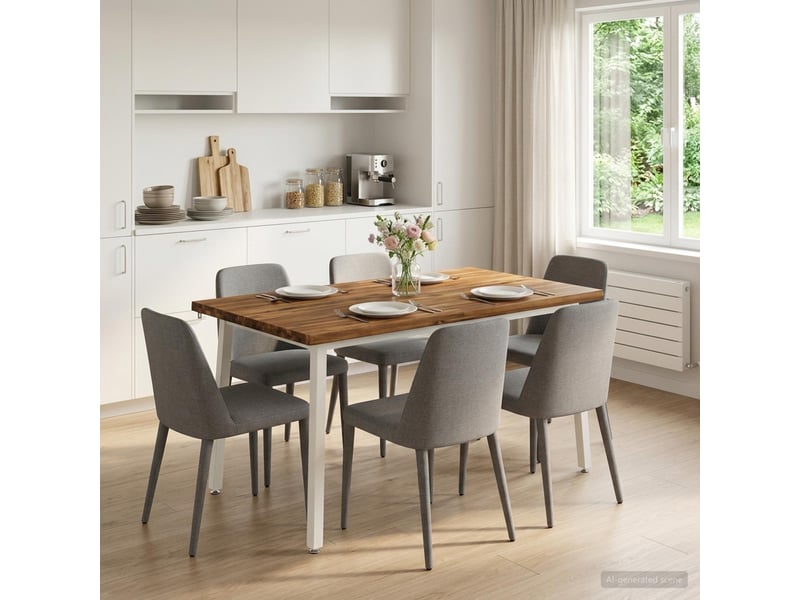  Table à manger moderne 140x80x75 cm bois d'acacia massif naturel et blanc shl67218  - Conforama B