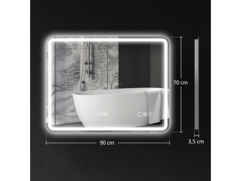 Miroir de salle de bain led 70 x 90 cm avec bluetooth, anti-buée et horloge argenté evryae - Conforama E