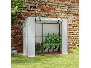 Serre adossée 200 x 76 x 170150 cm, en acier, blanche, avec porte enroulable et 2 fenêtres, protection uv