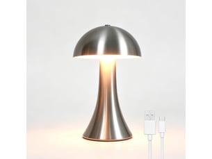 Lampe de table métal sans fil, design champignon – rechargeable usb, variateur tactile, vintage, pour intérieur et extérieur-argent