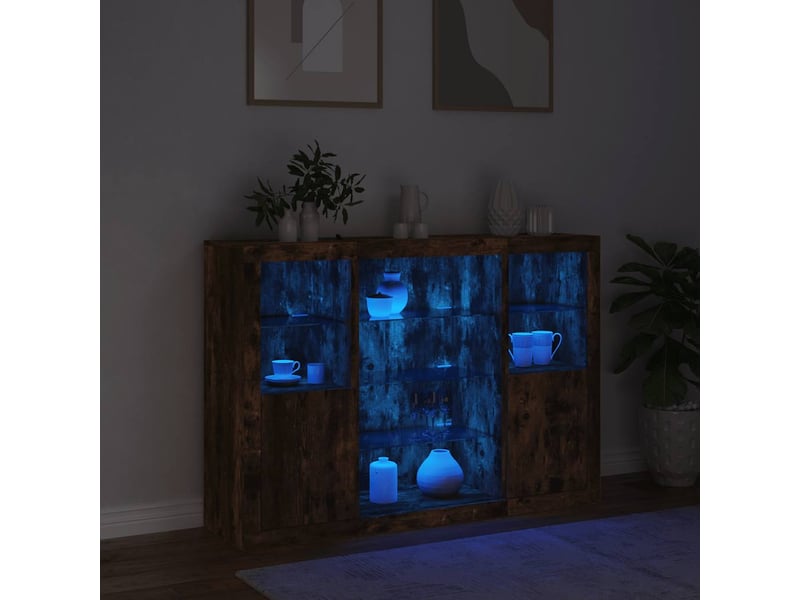  Buffets avec lumières led 3 pcs - bahut - meuble de rangement chêne fumé bois d'ingénierie  - Conforama C