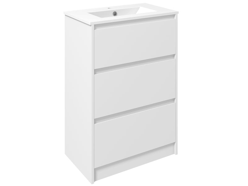  Meuble vasque de salle de bain avec lavabo, meuble de salle de bain, lavabo en céramique synthétique avec 2 tiroirs, 61 x 37 x 88 cm, blanc brillant  - Conforama A