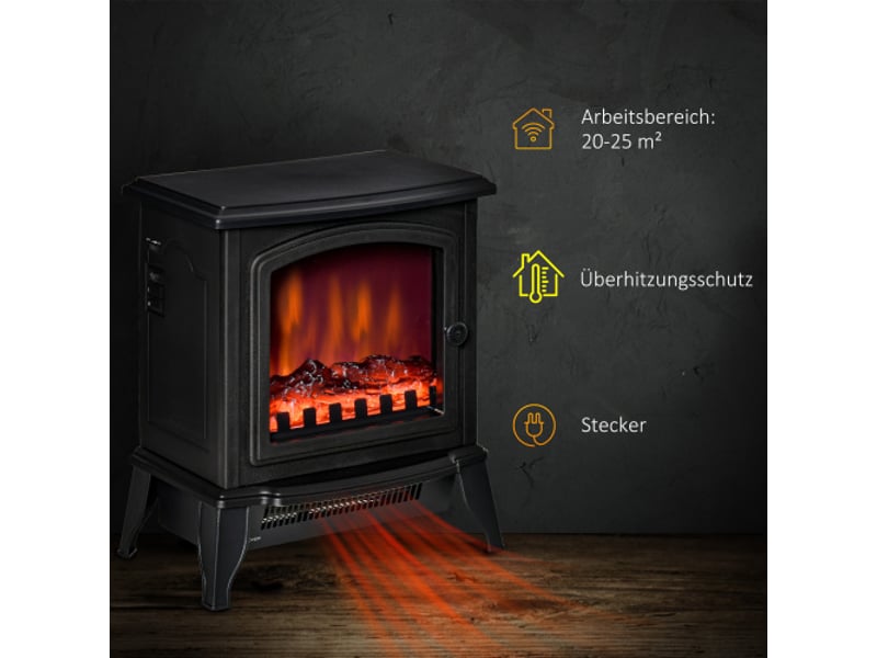 Cheminée électrique sur pied noire 2000 w, effet flammes led, protection contre la surchauffe, métal - Conforama B