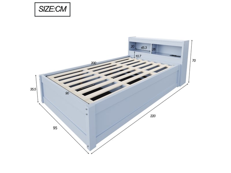 Lit coffre 90x200 cm avec rangement prise euro led multicolore mécanisme hydraulique bois massif gris - Conforama C