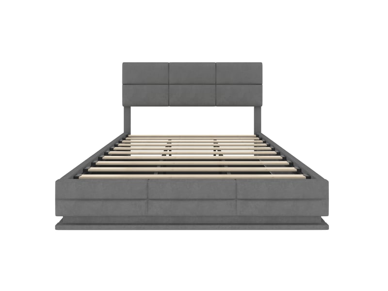 Lit coffre 180x200 cm avec led, usb type-c, en velours gris foncé, sans matelas - Conforama R