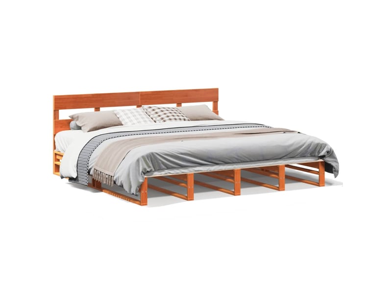  Lit double- lit adulte -  cadre de lit sans matelas  marron 180x200cm bois pin massif  - Conforama A