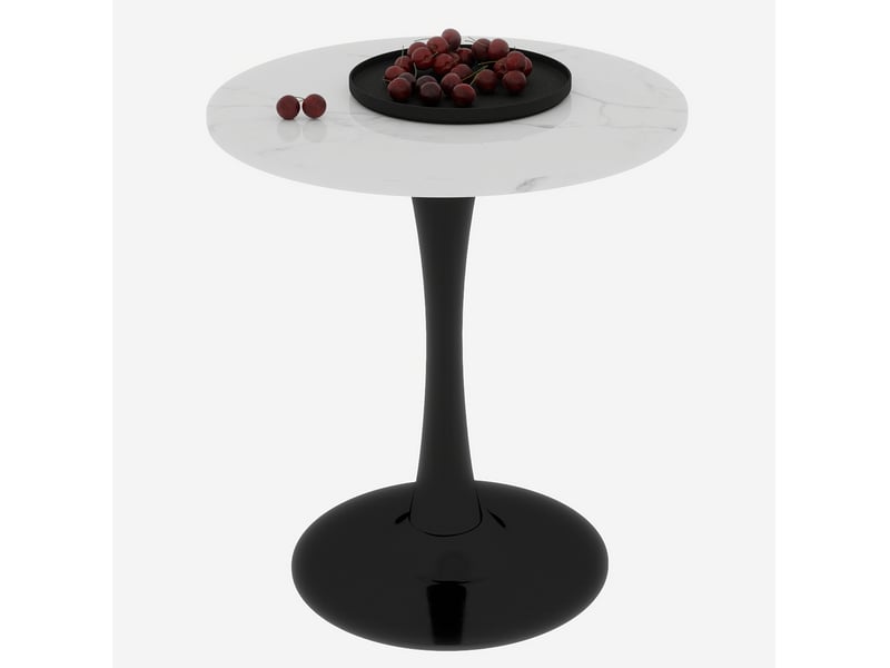  Table à manger ronde noir et blanc avec plateau en marbre artificiel - 70 x 70 x 72 cm  - Conforama A