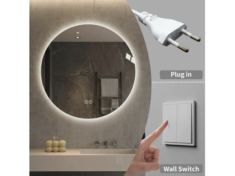  Miroir led rond de salle de bain 80x80x3 cm anti-buée argenté  - Conforama D