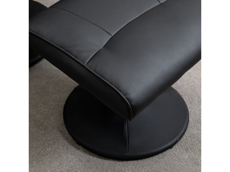 Fauteuil relax massant avec pouf, similicuir noir, 10 points, dossier inclinable à 145°, pivotant pour salon - Conforama E