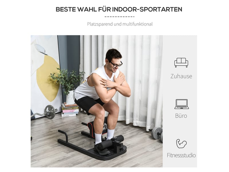 Appareil de squat sissy 3 en 1 noir en acier réglable, pour abdominaux, jambes et bras à domicile - Conforama B