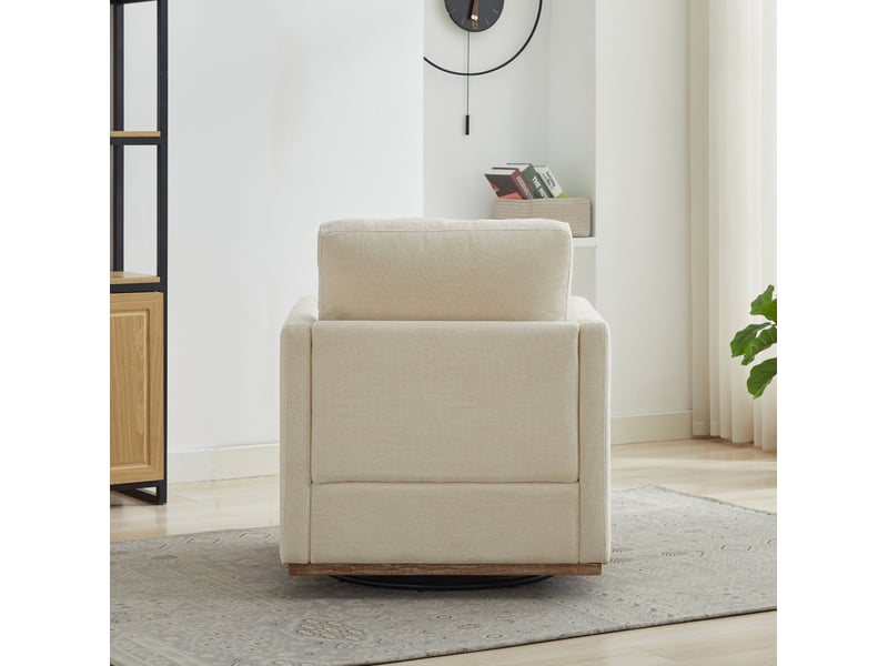  Fauteuil pivotant 360° en chenille beige avec accoudoirs, 78 x 85 x 88,5 cm  - Conforama D
