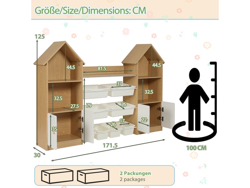  Meuble de rangement enfant - rangements intégrés - organisation des jouets - rangement chambre - hauteur enfant - blanc et naturel CozyNest - Conforama D